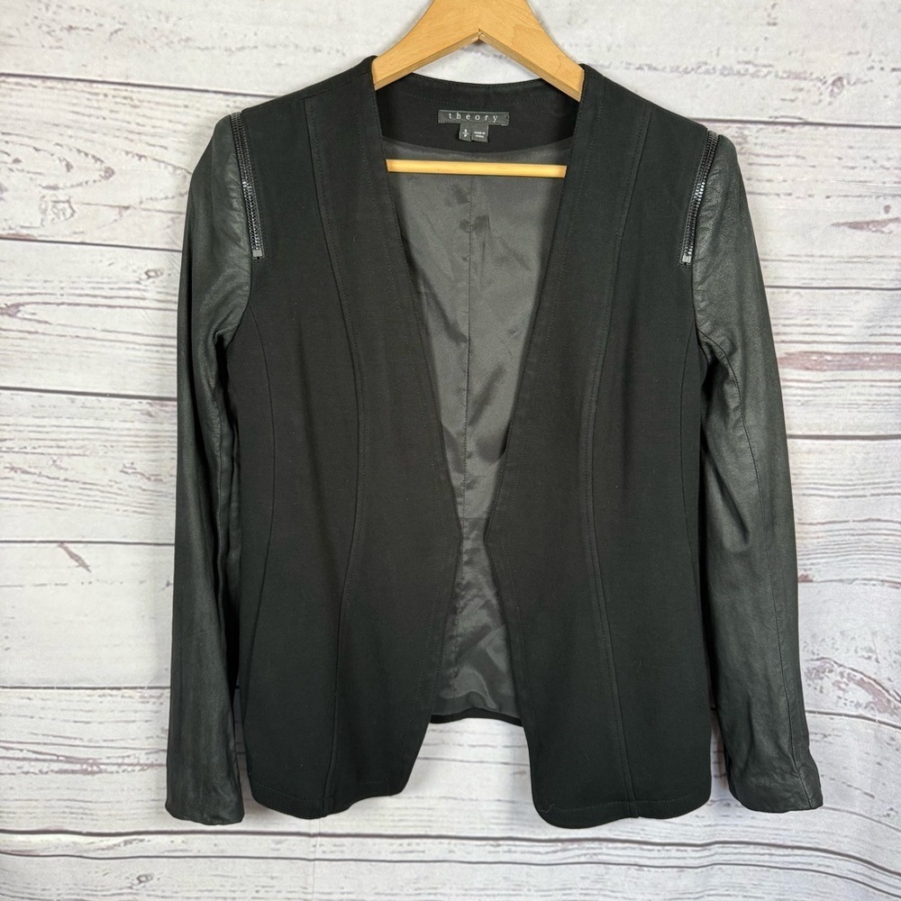Theory Women's Yaisa Leather Sleeve Jacket - Black Size S